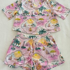 Cynthia Rowley Pink Tropical Print Cotton Pajama Set